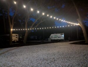 lights hung from string at RV park