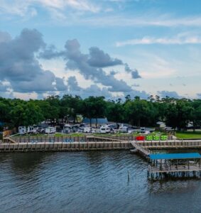 view of Fort Morgan RV park from bay